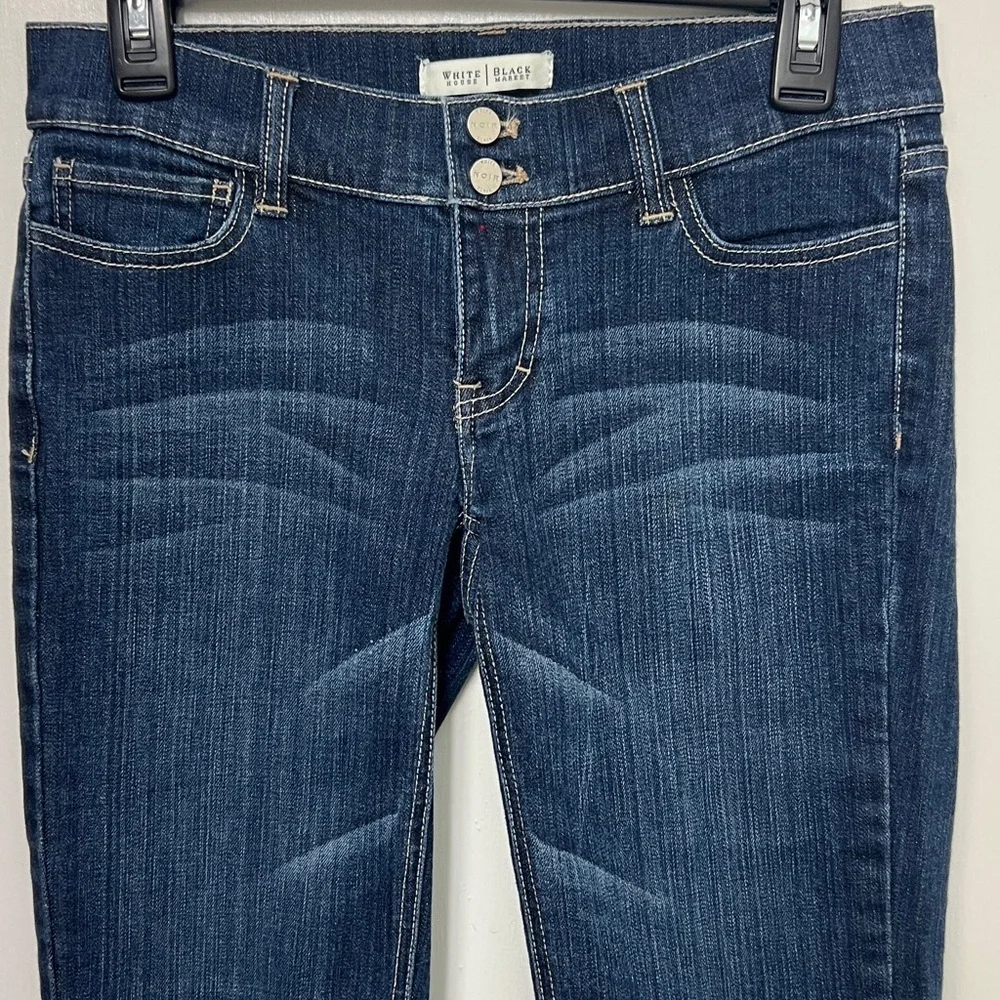 WHBM NOIR Cropped Denim Jeans, Sz 2, 99% cotton 1% Spandex, Distressed Marks